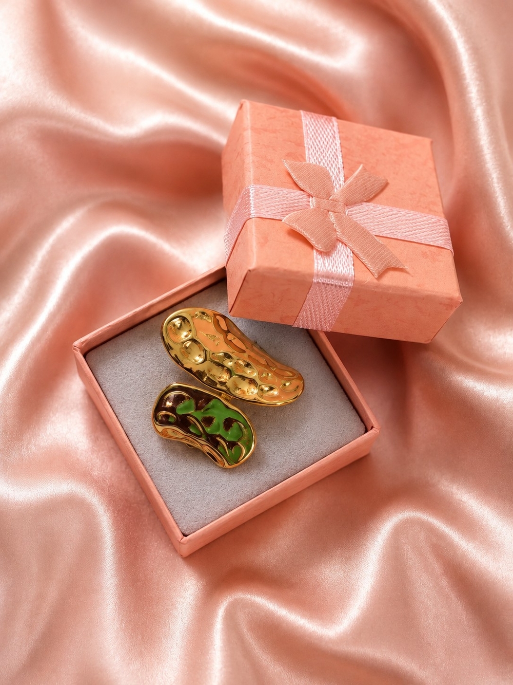 Gold and Green Enamel Bean Clip Set - Women Accessories